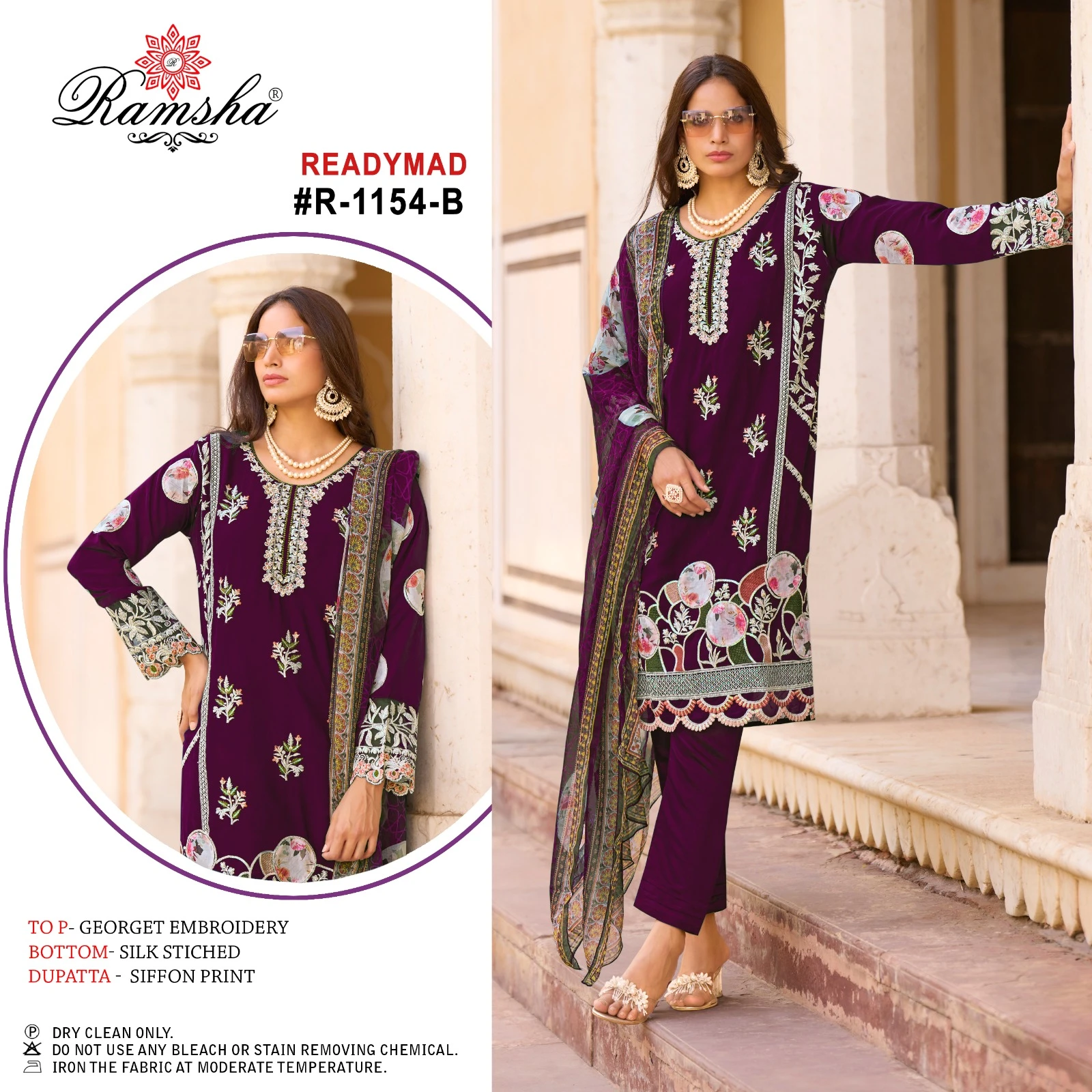 Ramsha R-1154 Nx Georget Wholesale Pakistani Readymade Salwar Suit Catalog — Wholesale Salwar Suits, MPA wholesale from Surat - Gallery Image 4
